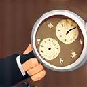 Ikone einer Lupe über einer Uhr
